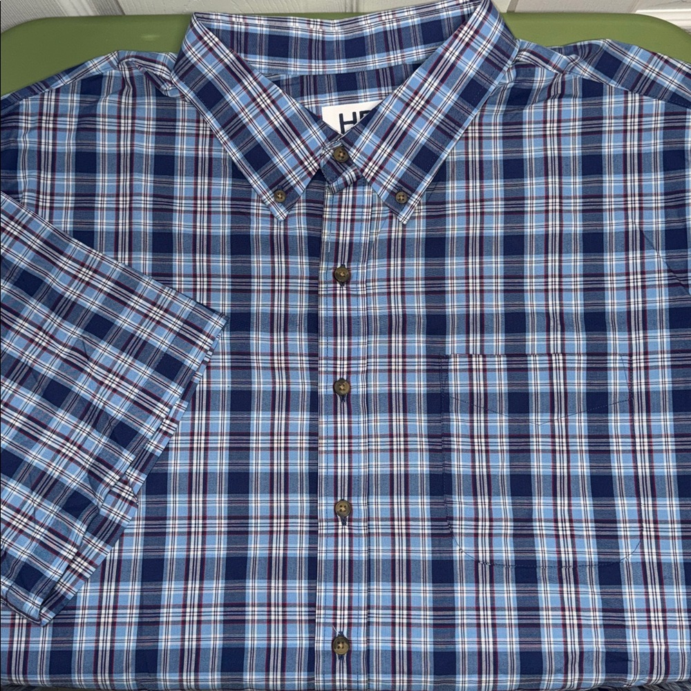HB Harbor Bay DXL Button Down Plaid Shirt Big & Tall Classic Office Casual